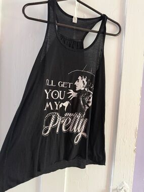 Black Graphic Racerback Tank with 'I'll Get You My Pretty' Print